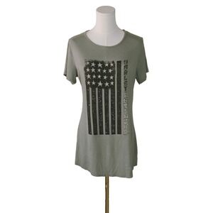 Harley‎ Davidson Top Womens Vintage Short Sleeve Size L Rhinestone Open Back
